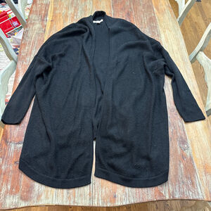 Sejour Black Ribbed Wool Blend Open Front Cardigan 2X 3X